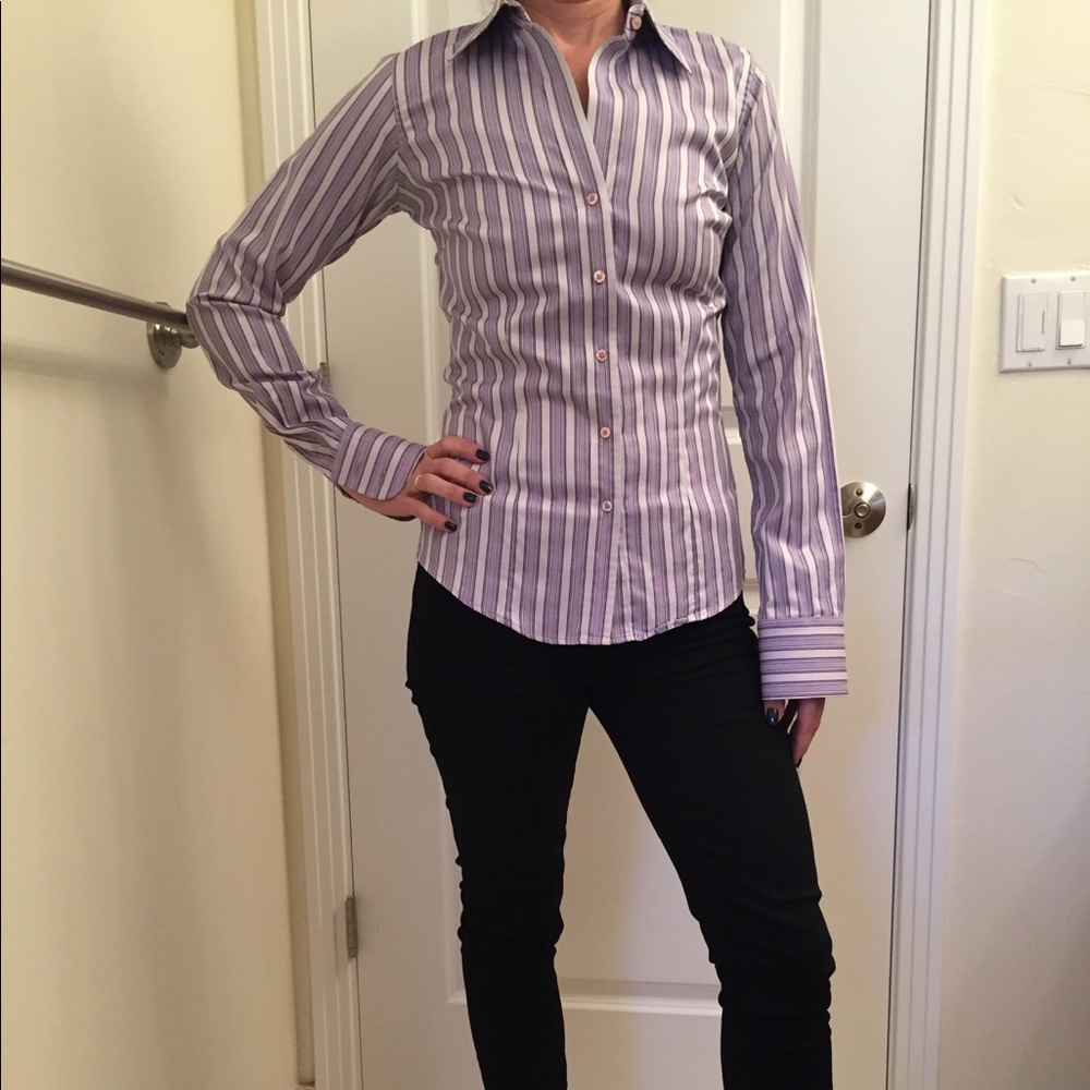 Thomas Pink Purple Striped Shirt